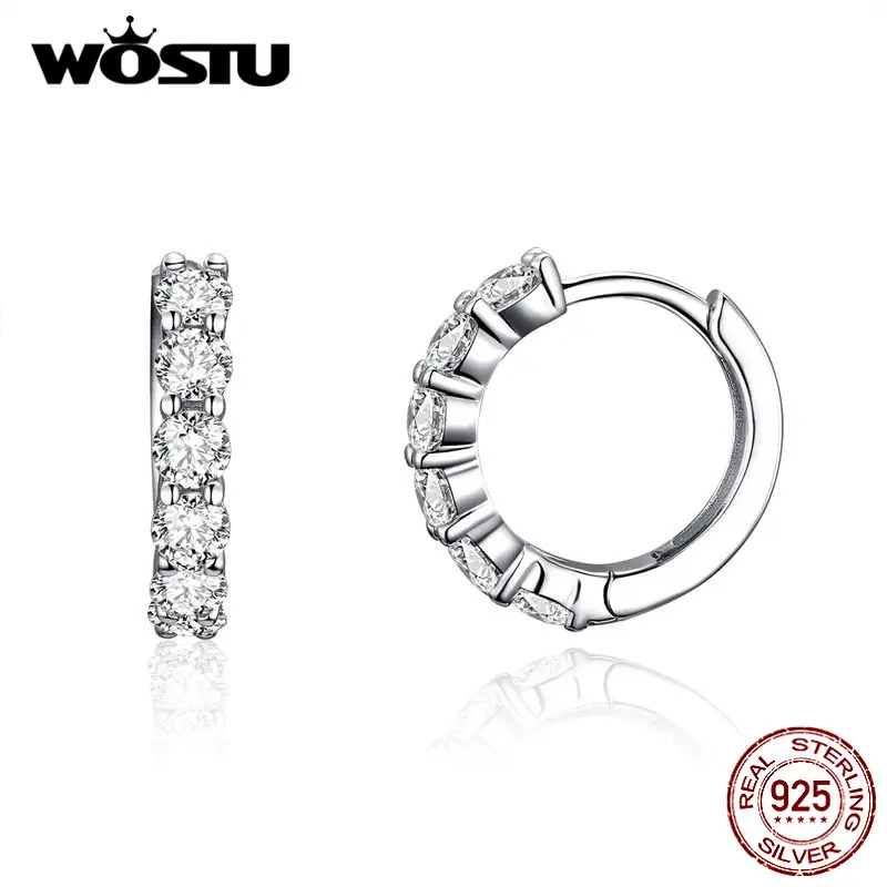 WOSTU ХРУСТАЛЬНЫЕ красивые серьги-кольца 925 пробы серебряные круглые серьги для женщин Свадебные ювелирные изделия в Корейском стиле FIE524