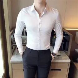 Белая рубашка деловая Повседневная рубашка с длинным рукавом мужская