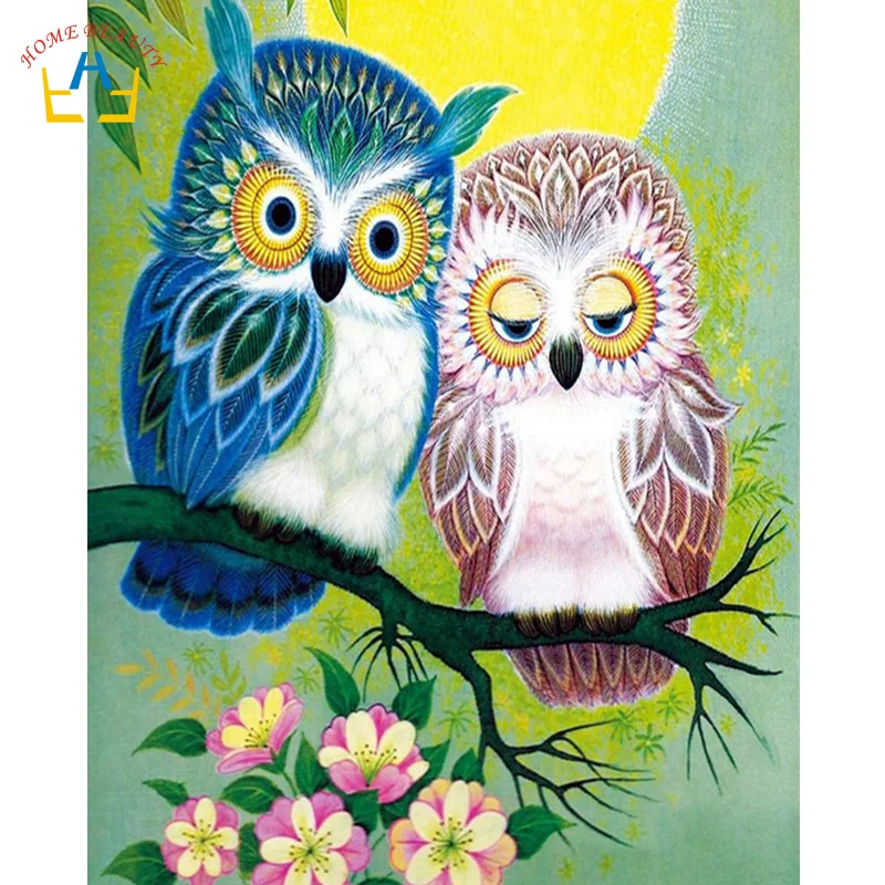 

coloring by numbers on canvas with acrylic paints cartoon owl pictures nordic wall paintings for living room home decor WYA429