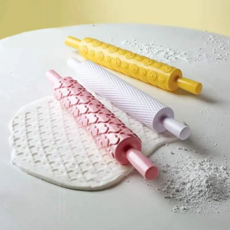 

7 Patterns Plastic Rolling Pin Flower Textured Embossed Roller Mold DIY Fondant Cake Decoration Kitchen Accessories