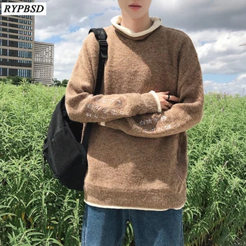 

New Round Neck Collar Loose Chompas Para Hombre Winter Embroidery Sweater Pullover Men Long Sleeve Cashmere Sweater M-XXL