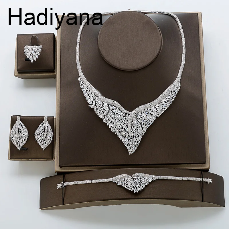 

Jewelry Set HADIYANA Luxury Bride Wedding Engagement Zircon Leaves Sets For Women Birthday Party Gifts TZ8124 Conjunto de joyas