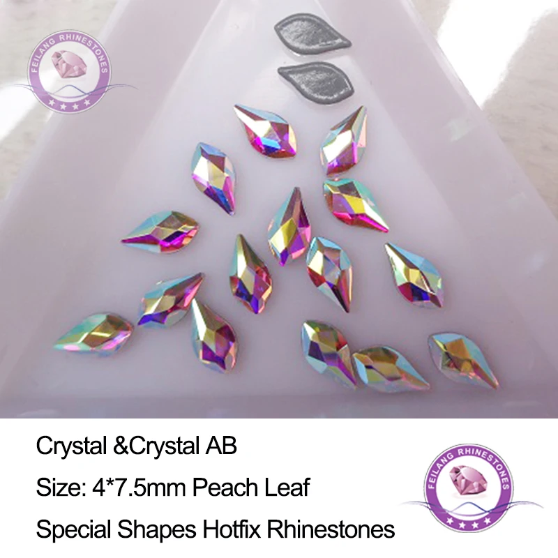 4*7.5mm Peach Leaf Crystal AB/Clear New Shapes Hotfix Rhinestone Glass Flat Bottom Iron On Stones For DIY Design | Дом и сад