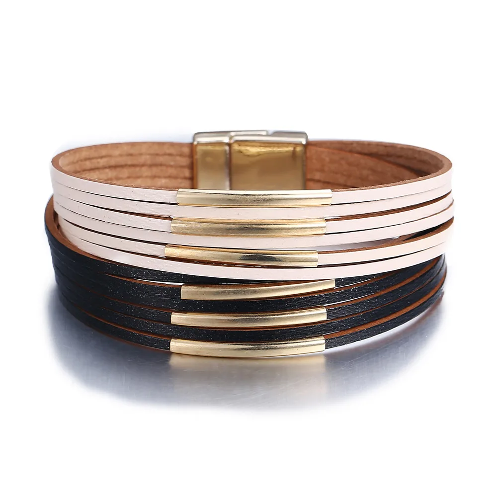 17KM New Fashion Wrap Couples Bracelet For Women Men Multiple Layers Leather Bracelets With Slide Simple Statement Jewelry 2018