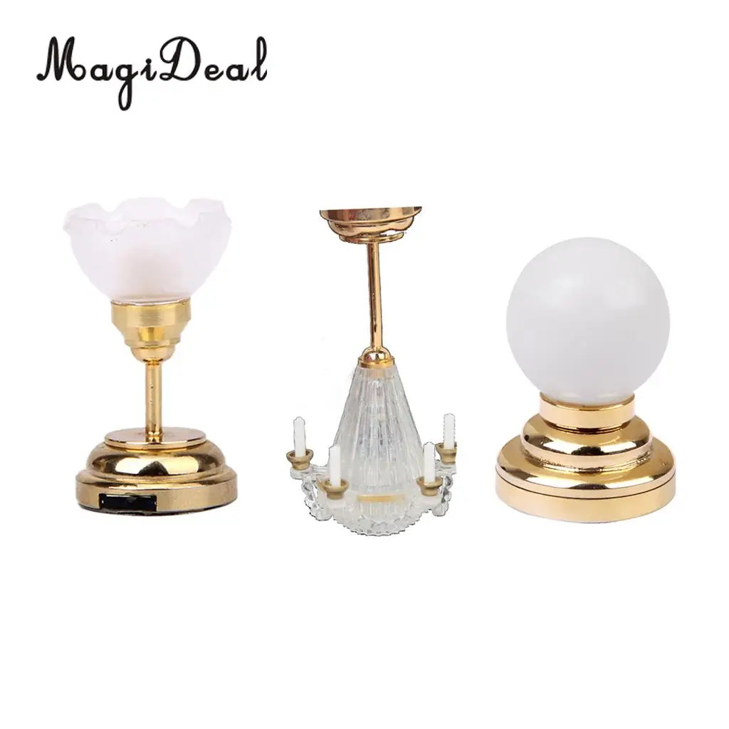 1:12 Scale Dollhouse Miniature Furniture Decoration LED Table Light Ceiling Lamp Battery Operated Plastic Light Accessories