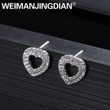 WEIMANJINGDIAN Новое поступление сердце форма кубического циркония CZ Кристалл серьги гвоздики для женщин или свадьбы невесты в белом золотом цветах