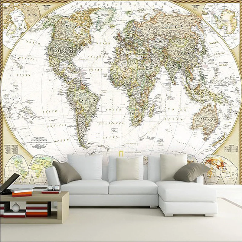 

photo wallpaper European retro world map minimalist living room TV sofa backdrop mural office wallpaper mural