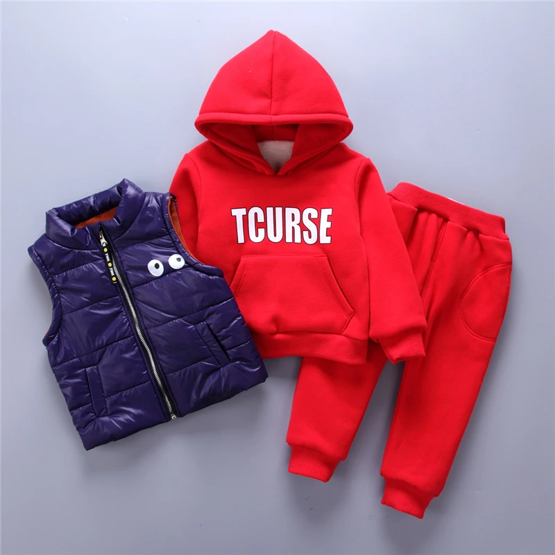 

BibiCola baby boys clothing sets winter baby infant kid 3 pcs little boys thick vest coat + tops + pant newborn clothing