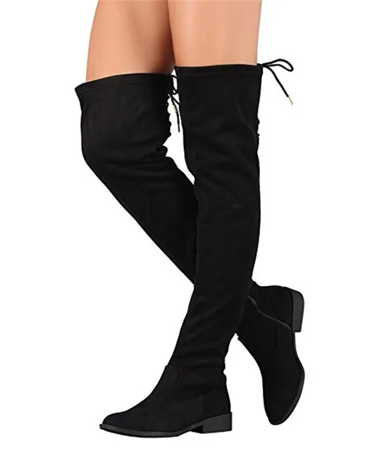 2017 Chaude Femmes Stretch Suede Dessus Du Genou D\u0027hiver Bottes Sexy Lace Up mode