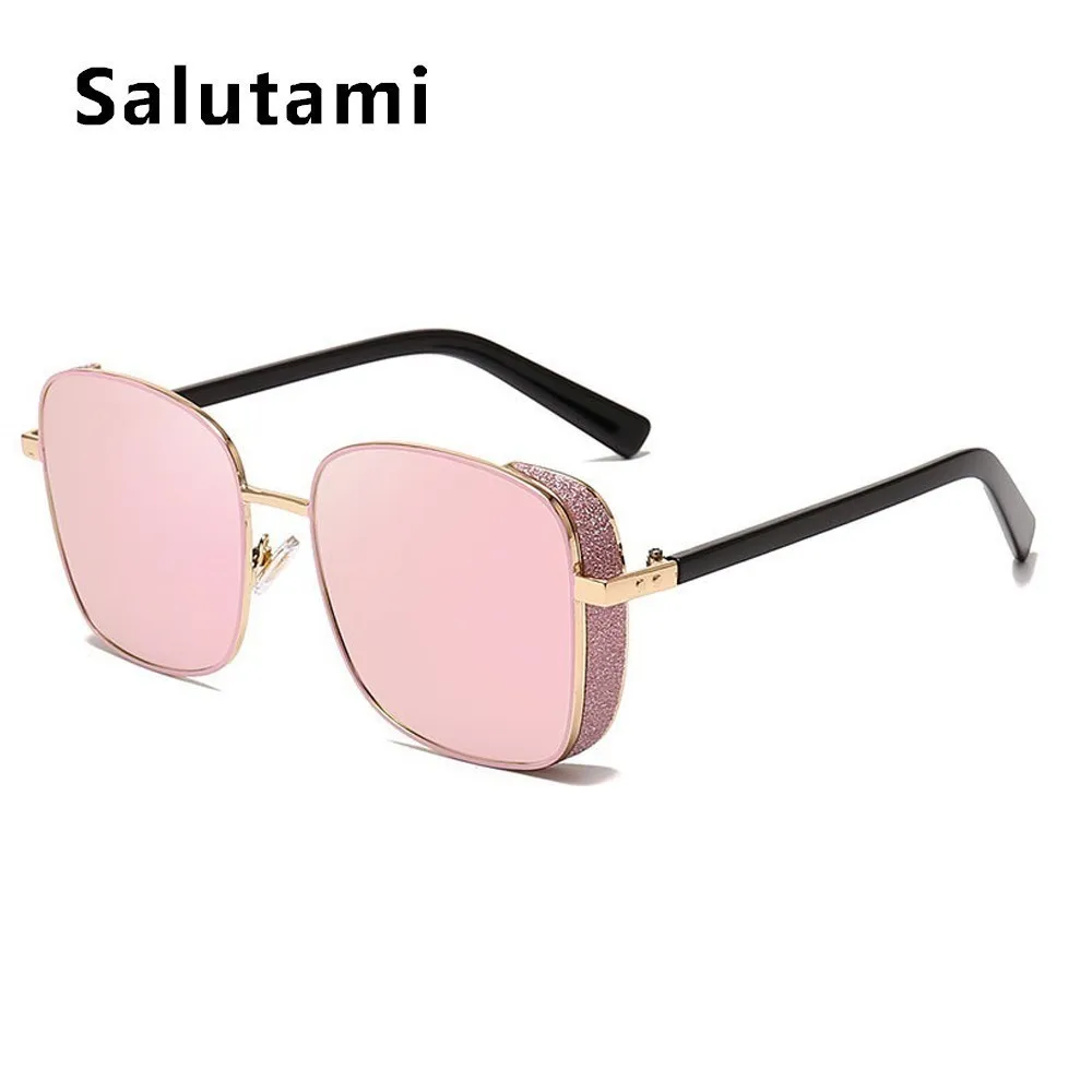 Толстые блестящие солнцезащитные очки в оправе в стиле панк для женщин и мужчин, новинка, модные роскошные брендовые квадратные Винтажные Солнцезащитные очки из сплава, зеркальные оттенки - Цвет линз: pink mirror