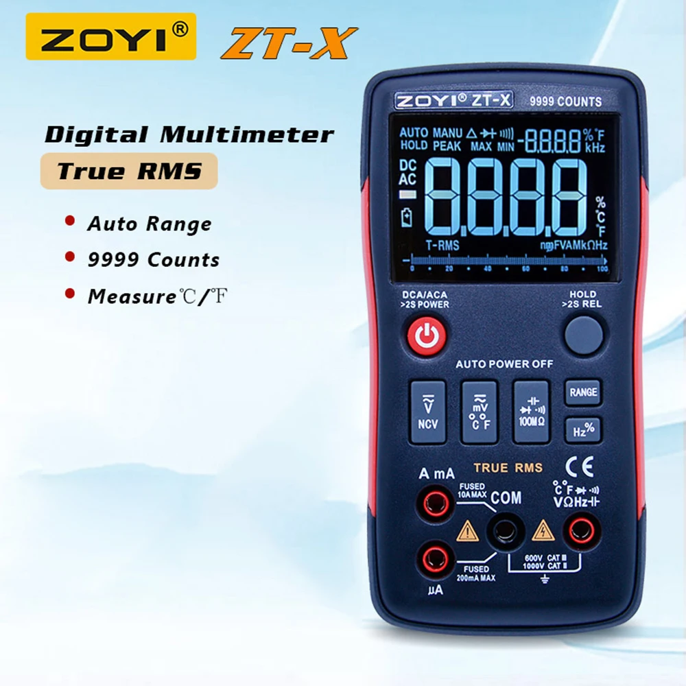 

ZOYI ZT-X Digital Multimeter AC DC Voltmeter True Rms Auto Range Multimeter With NCV DATA HOLD LCD Backlight Display