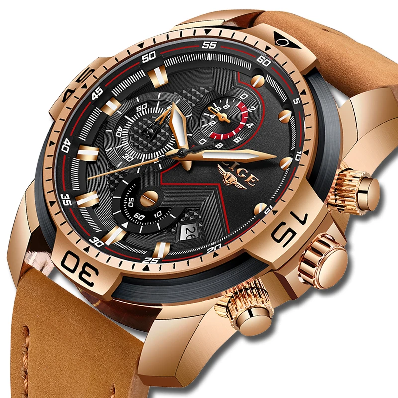 2019 LIGE Top Luxury Brand Men Analog Leather Sports Watches Men's Army Military Watch Male Date Qu
