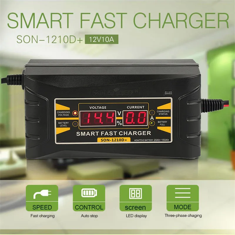 12V 10A автомобиля Батарея Зарядное устройство PRO 110V 240V светодиодный интеллигентая