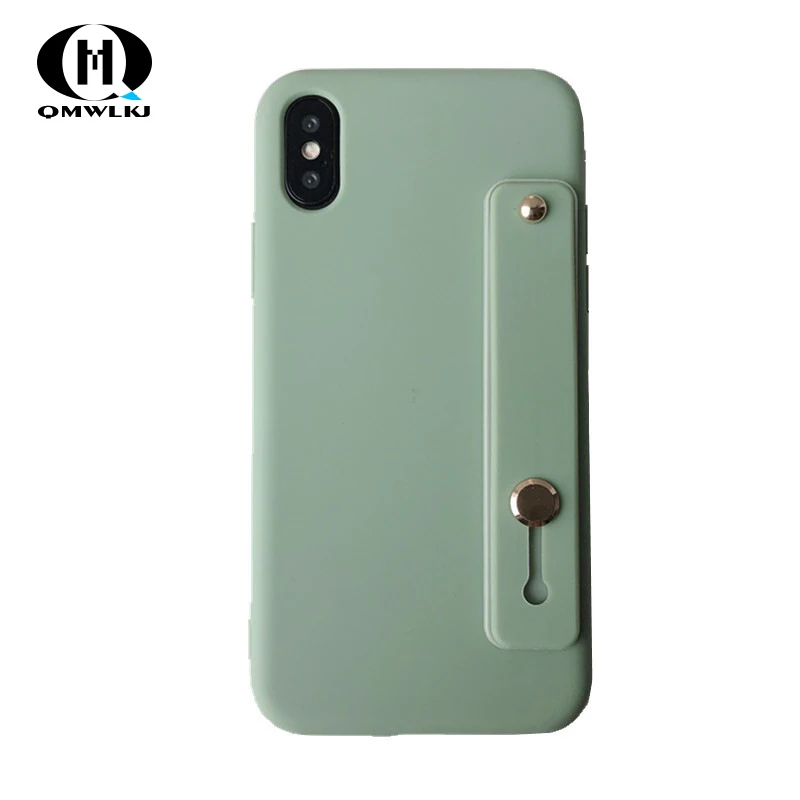 

Cute Candy Solid Color Cover With Wrist Strap Phone Cases For iPhone 6 6S 7 8 PLUS X XR XS MAX Silicone Soft Cases