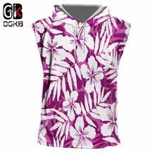 OGKB летом прохладно майка с капюшоном Для женщин/мужские Смешные печати Фиолетовый цветок 3D Кепки вязаные топы без рукавов человек Повседневное худи без рукавов