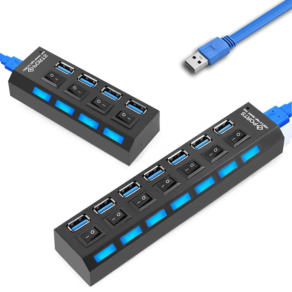 USB 3,0 концентратор 4/7 порт высокая скорость 5 Гбит/с Портативный Micro usb-хаб 3,0 мульти разветвитель с адаптером питания для ноутбука MacBook