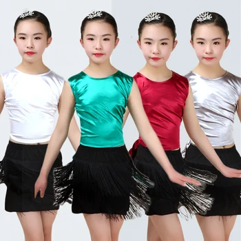 

Latin Dance Dress Girls Open Back Sleeveless Top Black Fringe Skirt Latin Costumes Kids Rumba Cha Cha Samba Practice Wear DN3609