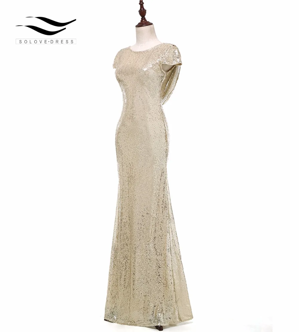 Solovedress в запасная крышка рукава Шампанское Русалка блестками платье подружки невесты настоящая официальная vestido de dama de honra SLD-E006