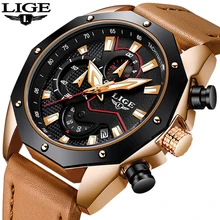 LIGE Mens Watches Top Brand Luxury Men's Military Sports Quartz Watch Men Casual Leather Waterproof Wristwatch Relogio Masculino