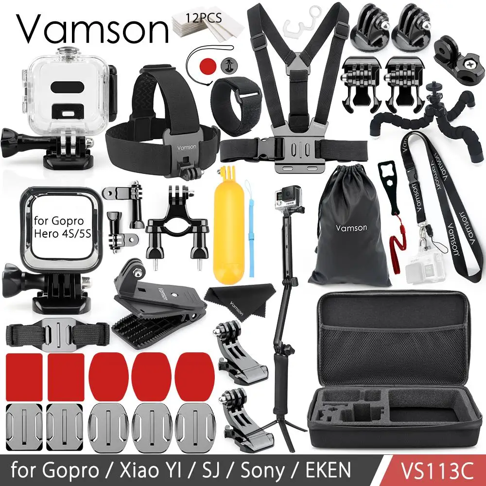 

Vamson For Gopro Accessories Kit for gopro hero 4 session Mount Tripod Waterproof Housing Case/Frame Silicone Neck Strap VS113B