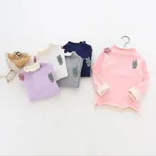 New Winter baby gril base shirt woolen warmth floral children long sleeve thick joker bottoming shirt soft sweat infant clothing