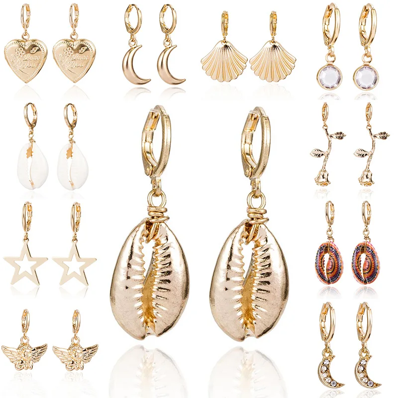 

Dangle Earrings Women Fashion Stars Drop Earrings Earring Clip Summer Shell Flower Simple Circle Bohemian Beach Vintage