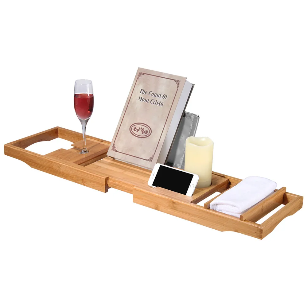 LANGRIA Bamboo BathtubTray Handcrafted Bath Tray Bathroom Shelves bathtub caddy bath caddy Bath Rack Bathroom Storage Stand Tray8
