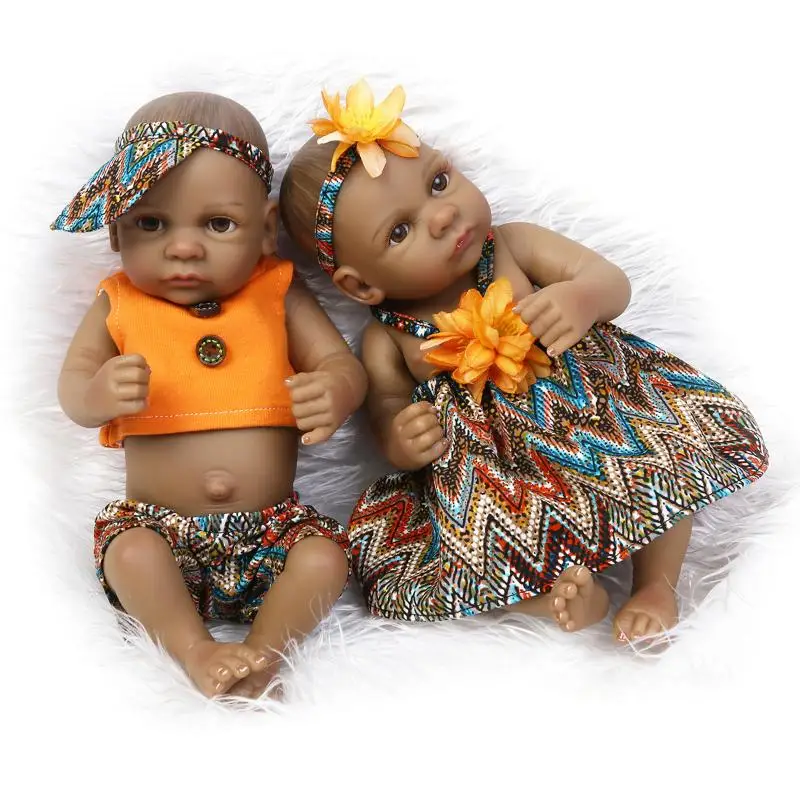 10 inch African kids Baby Doll reborn 27cm Black Girl boy Full Silicone