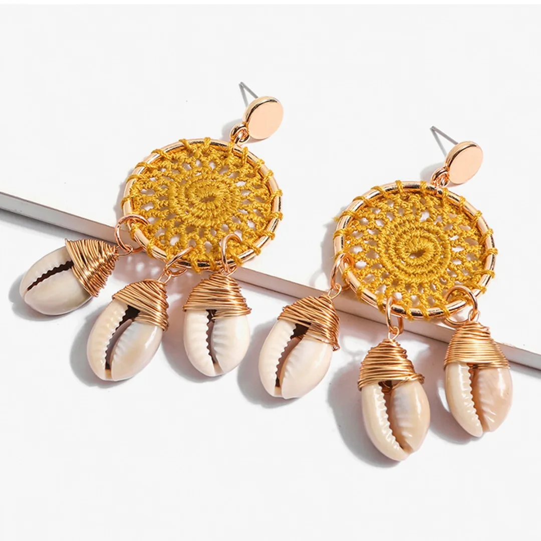 Women Statement Rattan Shell Earring Hand Made Weave Net Shape Dream Catcher Long Earring Vintage Earrings 2019 Pendientes Mujer