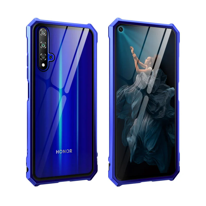 Для huawei Honor 20 чехол Honor20 бампер металлическая алюминиевая рамка крышка с закаленным стеклом чехол для huawei Honor 20 чехол - Цвет: blue-purple