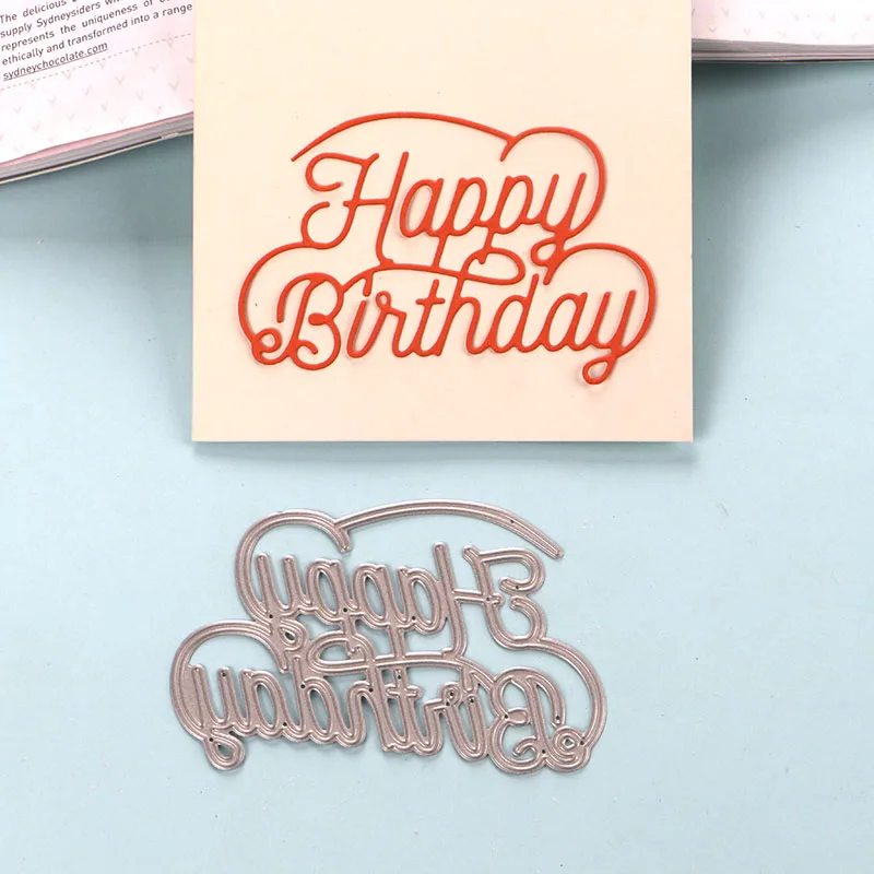 Duofen Metal Cutting Dies Happy Birthday Cutout Lace Hollow Embossing