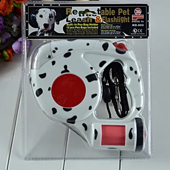 

New 2018 Pet traction comes empty garbage bags triple automatic retractable dog leash With LED Light pet traction 4 colored 4.5m
