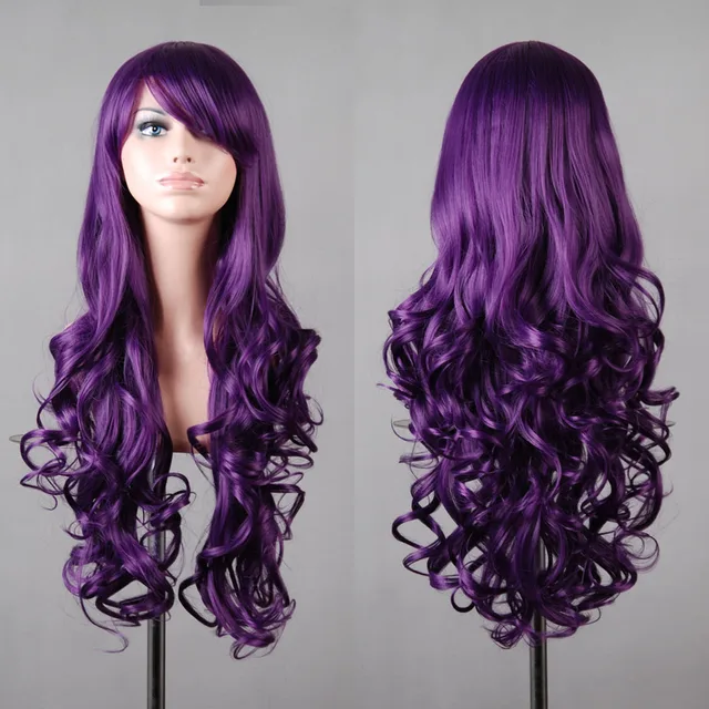 Cosplay Purple Wig Fei Show Synthetic Long Curly Halloween Women Blue Hair Carnival Costume