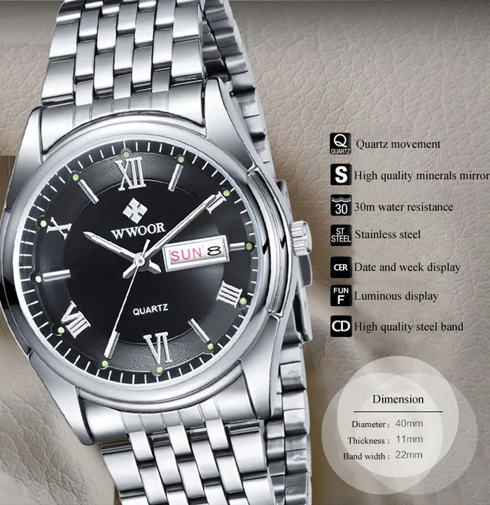 Мужские часы Топ бренд класса люкс день дата светящиеся часы мужские серебряные нержавеющая сталь Бизнес Кварцевые часы мужские спортивные наручные часы