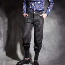 Новинка г. мужская одежда индивидуальный стиль GD волос модный британский джентльмен в полоску обтягивающие брюки певица костюмы s-xxl