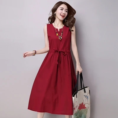 Women-Summer-Dress-Sleeveless-Cotton-and-Linen-Plus-Size-Women-Dress-Vintage-High-Waist-Casual-Beach