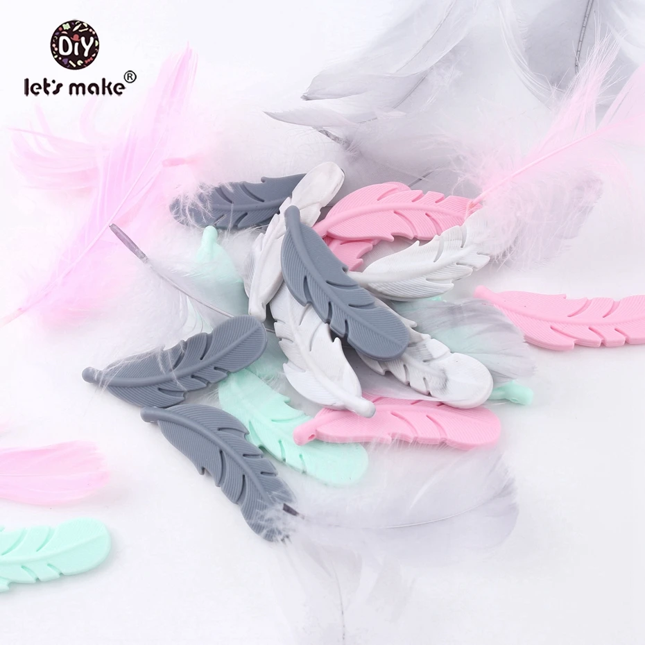 

Let's Make Silicone Feather Teether 20pcs/lot Nursing Accessories DIY Necklace Baby Teething Gift BPA Free Silicone Baby Teether