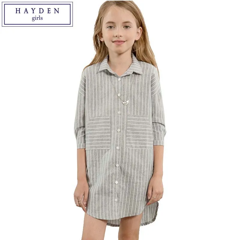 

HAYDEN Girls Striped Shirt and Blouses Clothes Size 12 Years Teenage Girls Long Shirts 100% Cotton Kids Clothes Size 7 to 14
