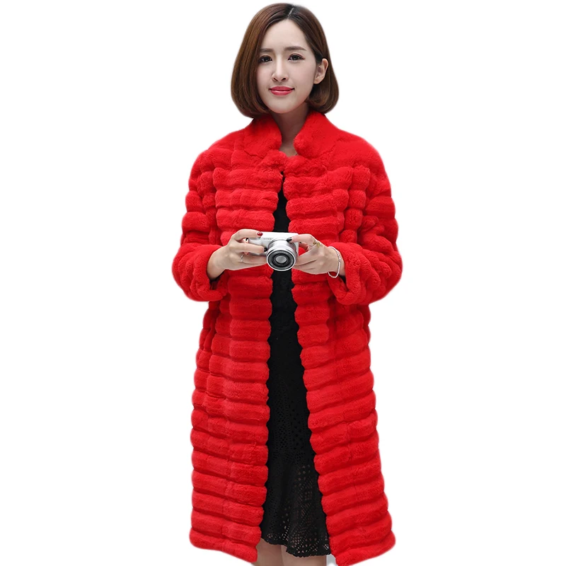 topfurmall Lf4129 blue Lady Femmes Veste Hiver Black Manteaux Survêtement Rex Réel Fourrure Manteau Taille red 3xl Lapin Col De Renard Vêtement Plus UU1qrdw