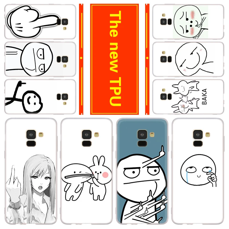 

for Galaxy A50 A10 A20 A30 A60 A70 a6 a8 a9 a7 2018 Plus a3 a5 a7 2016 2017 Case meme face Middle Finger Funny Cartoon Lovers