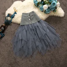 Осенне-зимние новые женские шикарные трикотажные Соединенные пряжи однобортные средней длины юбки женские милые асимметричные юбки