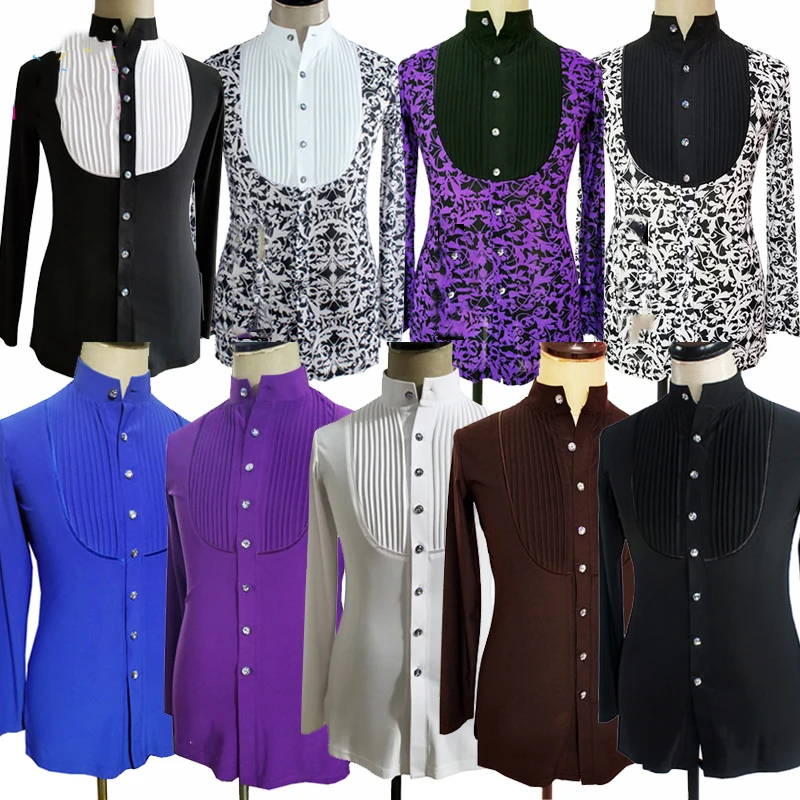 

Latin Dance Shirts Men Printing Long Sleeve Tops Modern Dance Clothing Ballroom Shirt Competition Stage Performance Wear DN1926