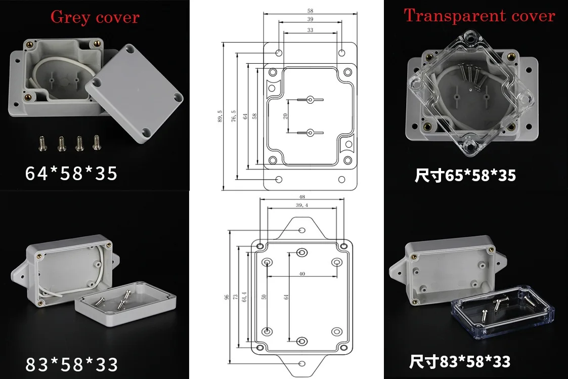 IP66 ABS пластиковая водонепроницаемая распределительная коробка для электрических корпусов 64*58*35 мм/83*58*33 мм