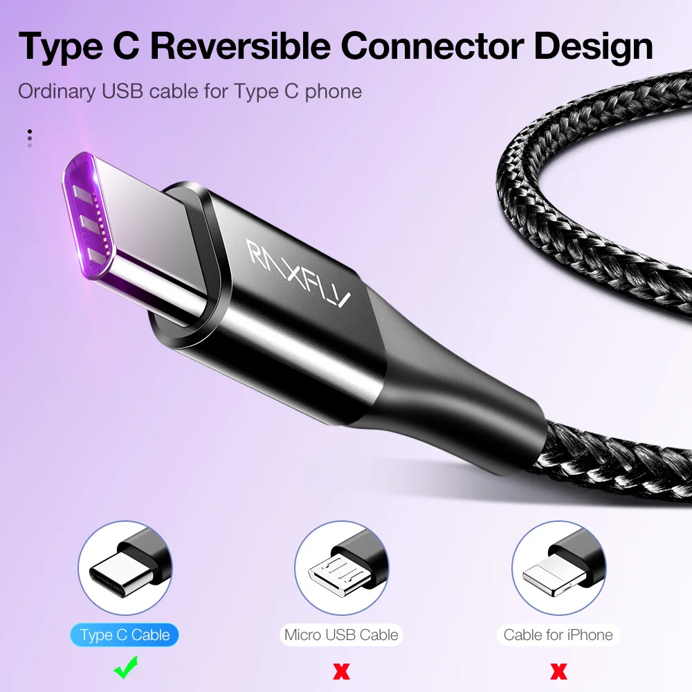 RAXFLY 5A супер зарядный провод usb type C кабель для samsung A50 шнуры передачи данных huawei P30