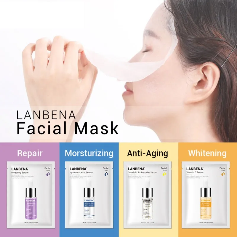 

LANBENA Face Masks Hyaluronic Acid Vitamin C Serum Blueberry Sheet Mask Moisturize Whitening Anti-Aging Water-Locking Skin Care