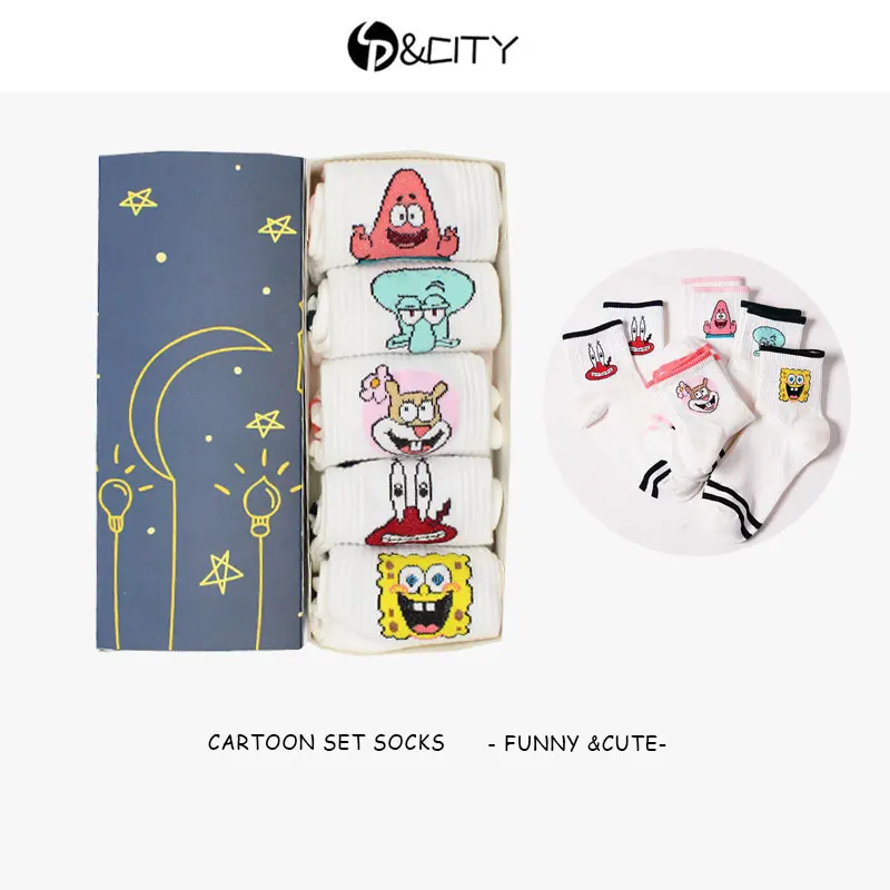 

SP&CITY 5 Pairs/Set Women Funny Cartoon Short Socks Cotton High Quality Box Socks Harajuku Female Ins Style Gift Sox High-grade
