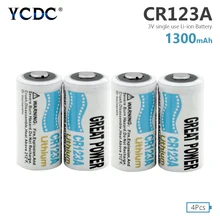 YCDC 4 шт. 3 в CR123A литиевая батарея 1300 мАч CR123 CR17335 CR17345 батареи для камеры