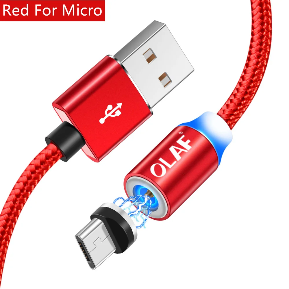 Магнитный светодиодный кабель OLAF, нейлоновый кабель Micro usb type C для iPhone X, XS, Max, samsung, S9, S8, huawei, Xiaomi, USB-C, магнитный шнур для зарядного устройства - Цвет: Red For Micro