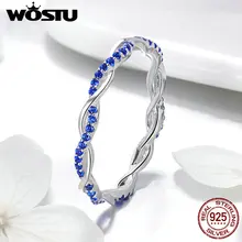 WOSTU дизайн, настоящее 925 пробы, серебряные, синие, CZ, крученые, на палец, очаровательные, на палец, кольца для женщин, модные, свадебные украшения, отличный подарок FIR402
