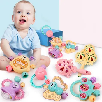

7pcs/Set Colorful Montessori Toys Teething Kids Educational Crib Mobiles Baby Teether Toy for Girls Waldorf Rattle Toy